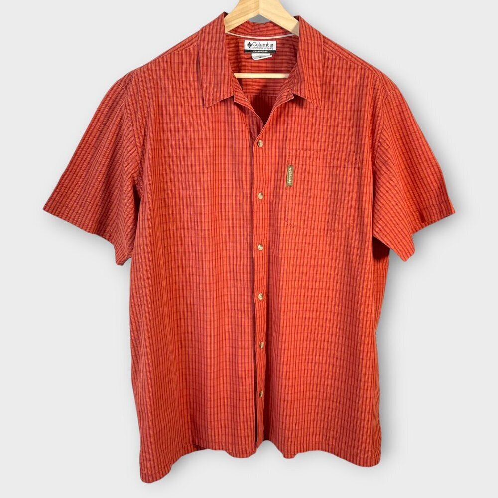 Columbia Sportswear Men's Orange Plaid Short Sleeve Button Up Shirt Size XL